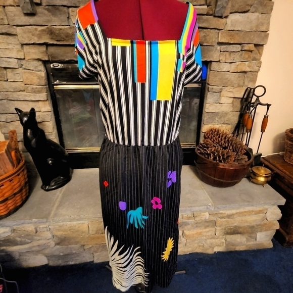 Vintage Dresses & Skirts - 80s Striped Italian Dress